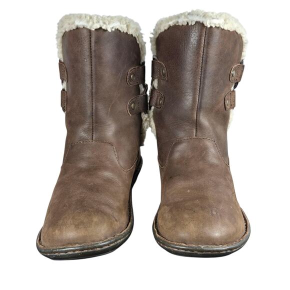 UGG Akadia Boots Womens 7 Stout Brown Leather Shearling Boots Mid Calf Back Lace - Picture 9 of 12